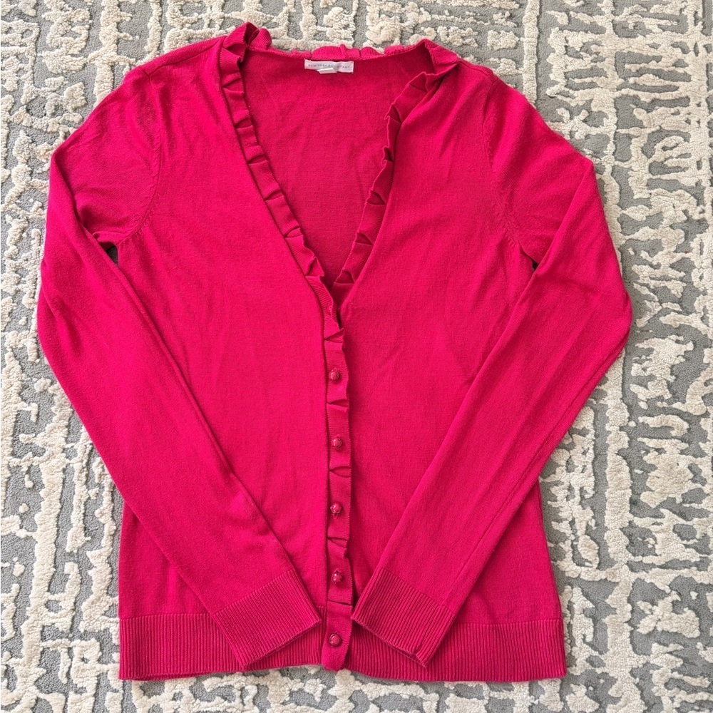 New York & Company Fuchsia Ruffled Cardigan